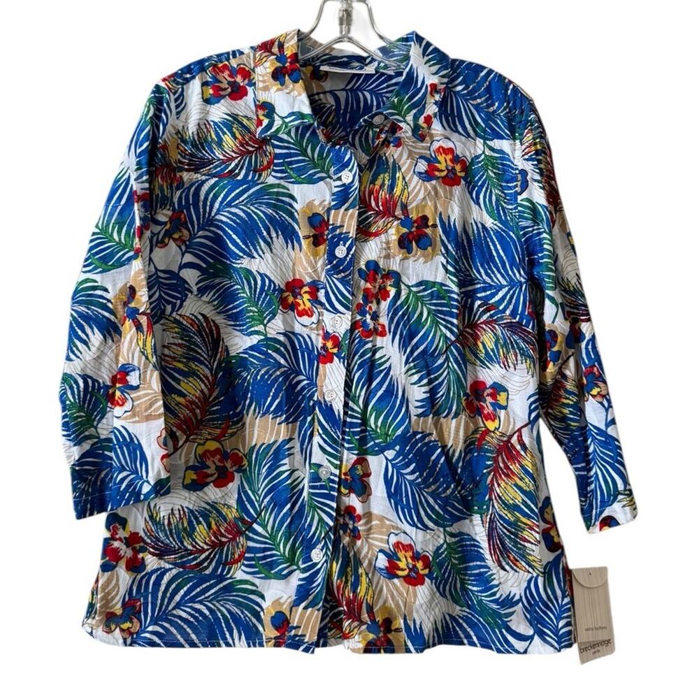Breckenridge Women Petite Size PL Button Down Shirt Cotton Hawaiian Tropical NWT
